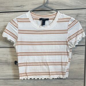 Forever 21 White and Tan Striped Crop Top